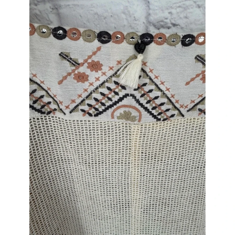 Z & L Kimono Cardigan Womens XS Cream Tan Ombre Embroidered Boho Tribal Festival